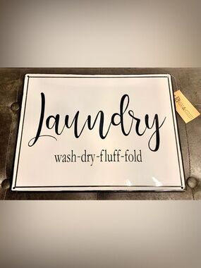 Laundry Wash-Dry-Fluff-Fold Wall Sign - Black on White